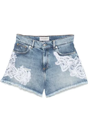 Ermanno Firenze Short en jean à empiècements en dentelle