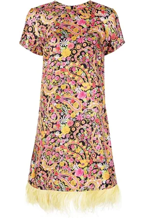 La DoubleJ Robe courte Swing bordée de plumes