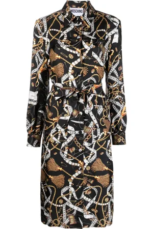 Moschino Robe mi-longue en soie à imprimé graphique