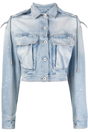 OFF-WHITE Veste crop en jean à effet usé
