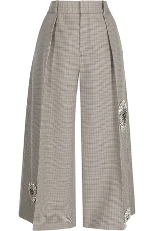 AREA Pantalon court en laine à ornements en cristal