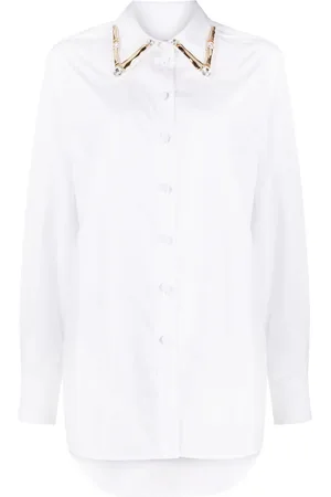 AREA Chemise en coton à ornements en cristal