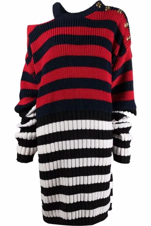 Balmain Robe en maille nervurée à rayures