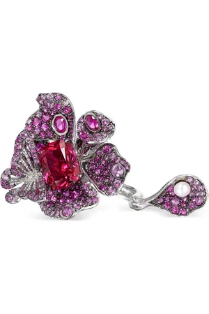 Anabela Chan Bague Ruby Peony Butterfly en or blanc 18ct