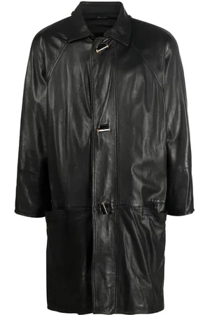 VERSACE Manteau en cuir à simple boutonnage (années 1980)