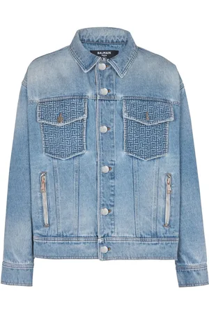 Balmain Veste en jean à logo imprimé au dos