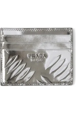 Prada Porte-cartes en cuir à effet métallisé