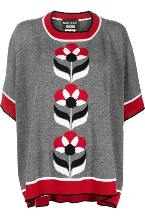 Moschino Poncho à fleurs en maille intarsia