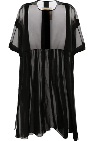 UMA WANG Robe mi-longue rayée à effet de transparence