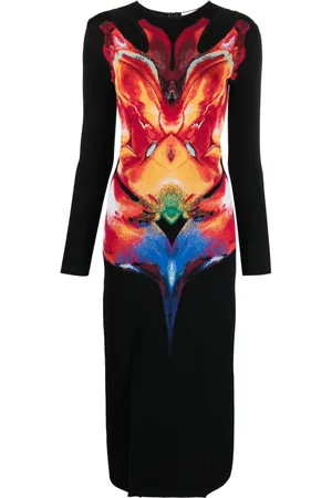 Alexander McQueen Robe mi-longue Solarised Orchid en jacquard