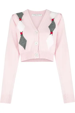 Alessandra Rich Cardigan en maille intarsia à motifs losanges