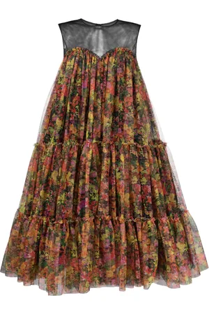 Serafini Robe fleurie à volants superposés