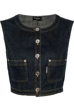 CHANEL Gilet crop en jean (1990-2000)