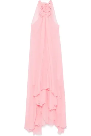 BLUMARINE Robe longue en soie à fleurs appliquées