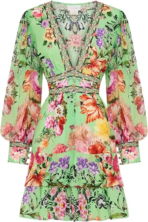 Camilla Robe courte en soie à fleurs