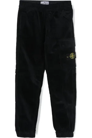 Stone Island Pantalon en velours côtelé à patch logo