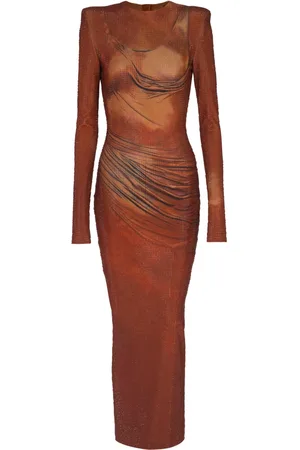 Balmain Robe longue à ornements strassés