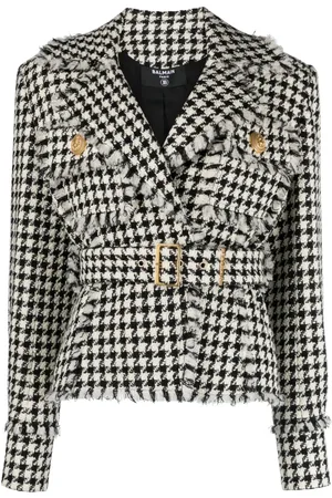 Balmain Veste ceinturée à motif pied-de-poule