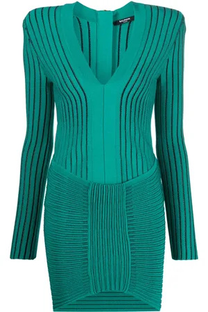 Balmain Robe mi-longue nervurée à col v