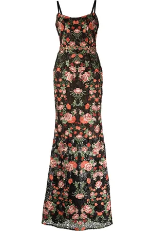 Marchesa Notte Robe longue à fleurs brodées