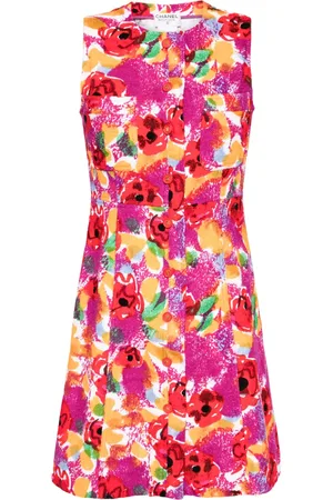 CHANEL Robe courte en coton à fleurs (1997)