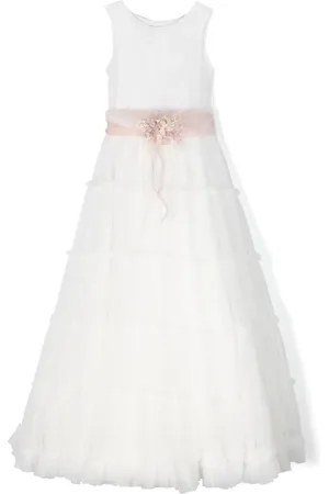 Mimilù Robe longue en tulle à fleurs appliquées