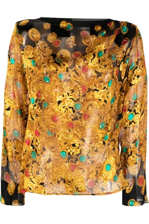 Saint Laurent Blouse en soie à imprimé graphique (années 1980)
