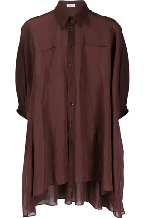 Brunello Cucinelli Blouse transparente à ourlet asymétrique