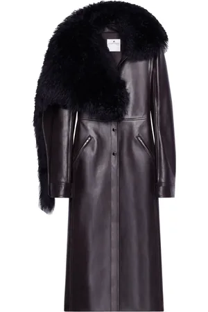 Courrèges Manteau en cuir à col en peau lainée