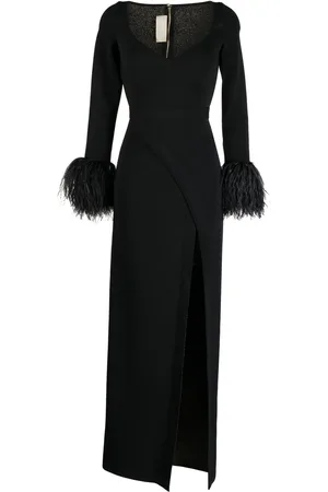 Elie saab Robe longue à détails de plumes