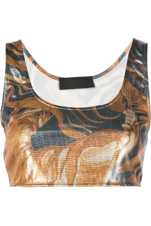 Alberta Ferretti Haut crop métallisé à imprimé Swirl