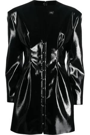 DEL CORE Robe courte laminée à col v