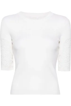 Chloé T-shirt nervurée à empiècement en dentelle