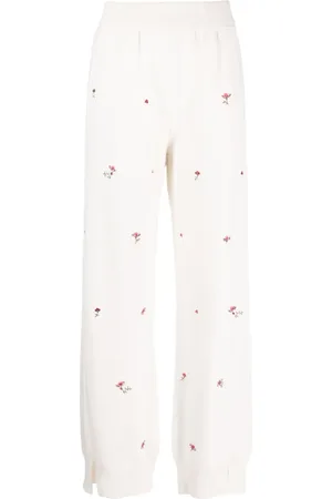 Barrie Pantalon en cachemire à fleurs bordées