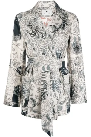 Etro Veste ceinturée en soie à imprimé graphique