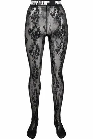 Philipp Plein Collants en dentelle fleurie à taille à logo