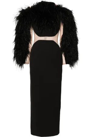 LOULOU Robe bordée de plumes à coupe longue