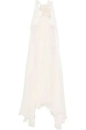 BLUMARINE Robe longue en soie à fleurs appliquées