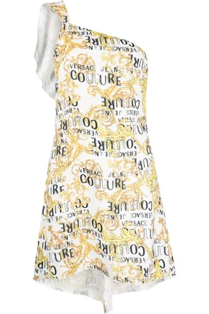 VERSACE Robe asymétrique à logo imprimé