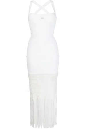 GALVAN Macramé fringe midi dress
