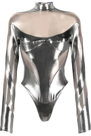 MUGLER Body métallisé à empiècement transparent