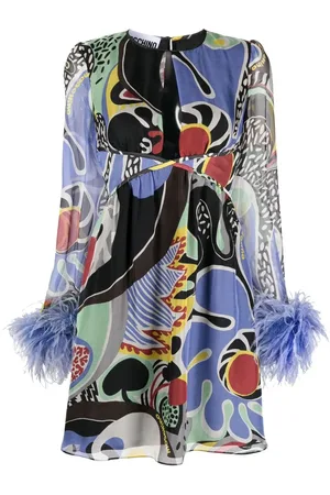 Moschino Robe imprimée à ourlet bordé de plumes