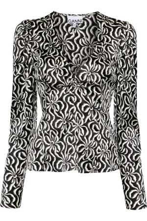Ganni Blouse en soie à imprimé graphique