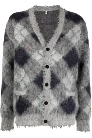 R13 Cardigan en mohair mélangé à losanges