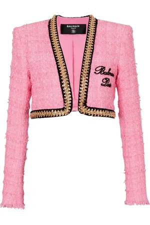 Balmain Veste crop en tweed à détail de chaîne