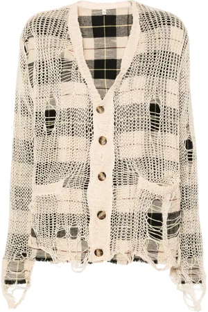 R13 Cardigan en maille ajourée à effet usé