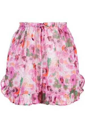 Ganni Short imprimé en soie à taille haute