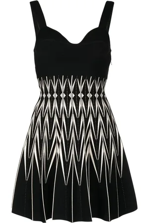 Alexander McQueen Robe bicolore à motif zigzag