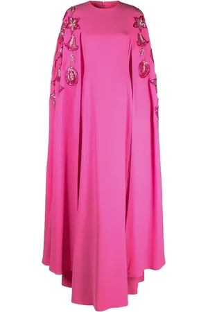 Dina Melwani Robe longue en crêpe à fleurs brodées