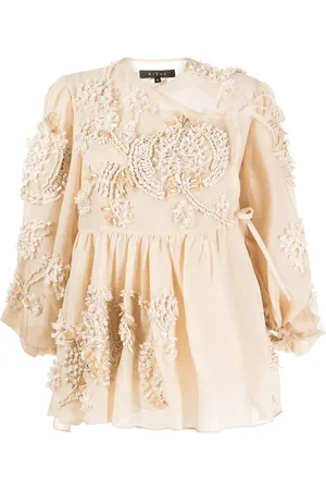 BIYAN Blouse en soie à fleurs brodées
